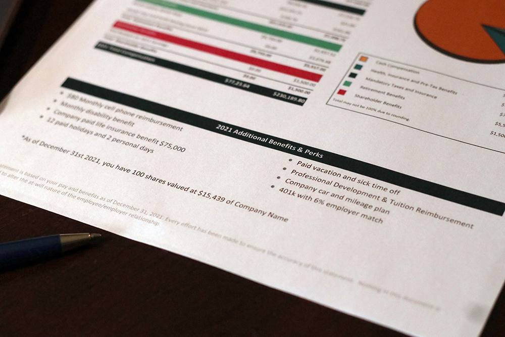 A Total Compensation Statement focusing on the perks and additional benefits section.