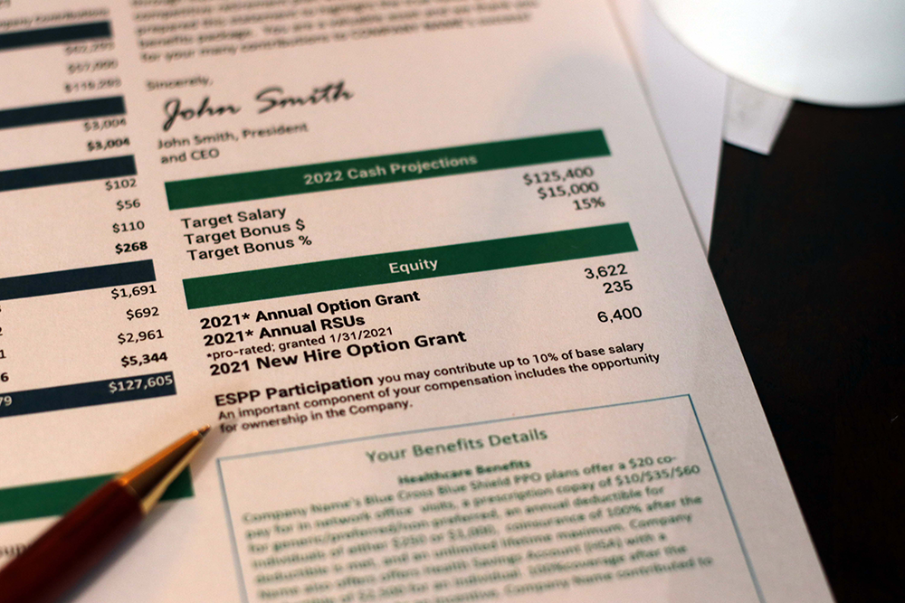 A Total Compensation Statement focusing on the equity section.